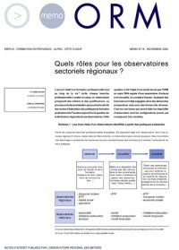 Quels rôles pour les observatoires sectoriels régionaux<small class="fine d-inline"> </small>?