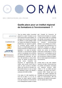 Quelle place pour un institut régional de formation à l'environnement<small class="fine d-inline"> </small>?