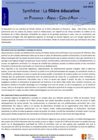 Synthèse : la filière éducative en Provence – Alpes – Côte d'Azur