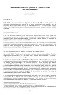 Éléments de réflexion sur la spécificité de l'évaluation d'une expérimentation sociale